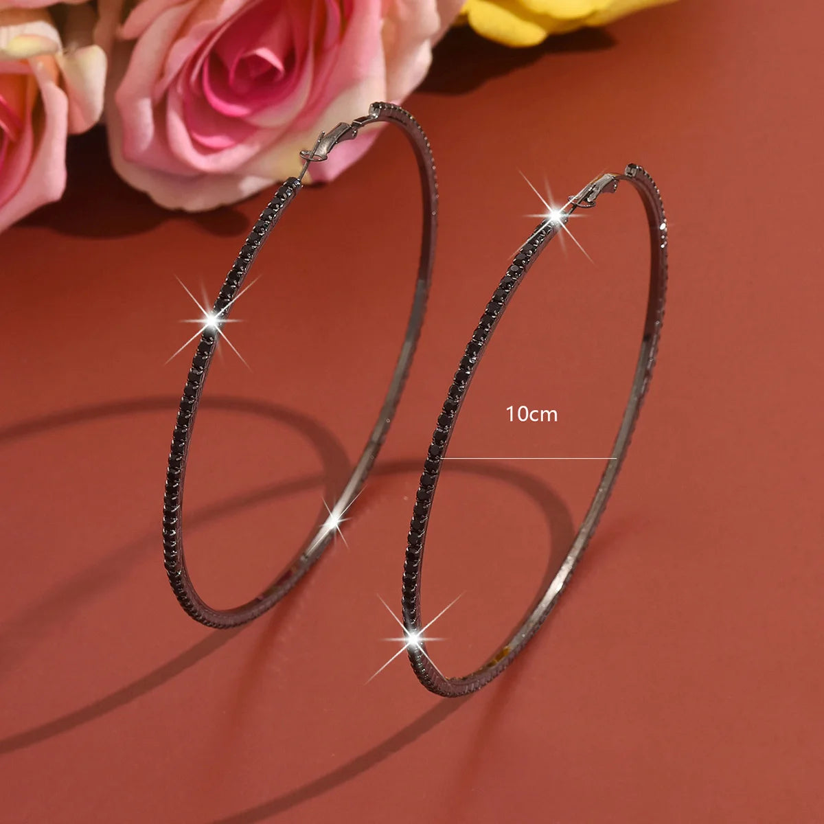 Rhinestones Shiny Crystal Big Round Hoop Earrings