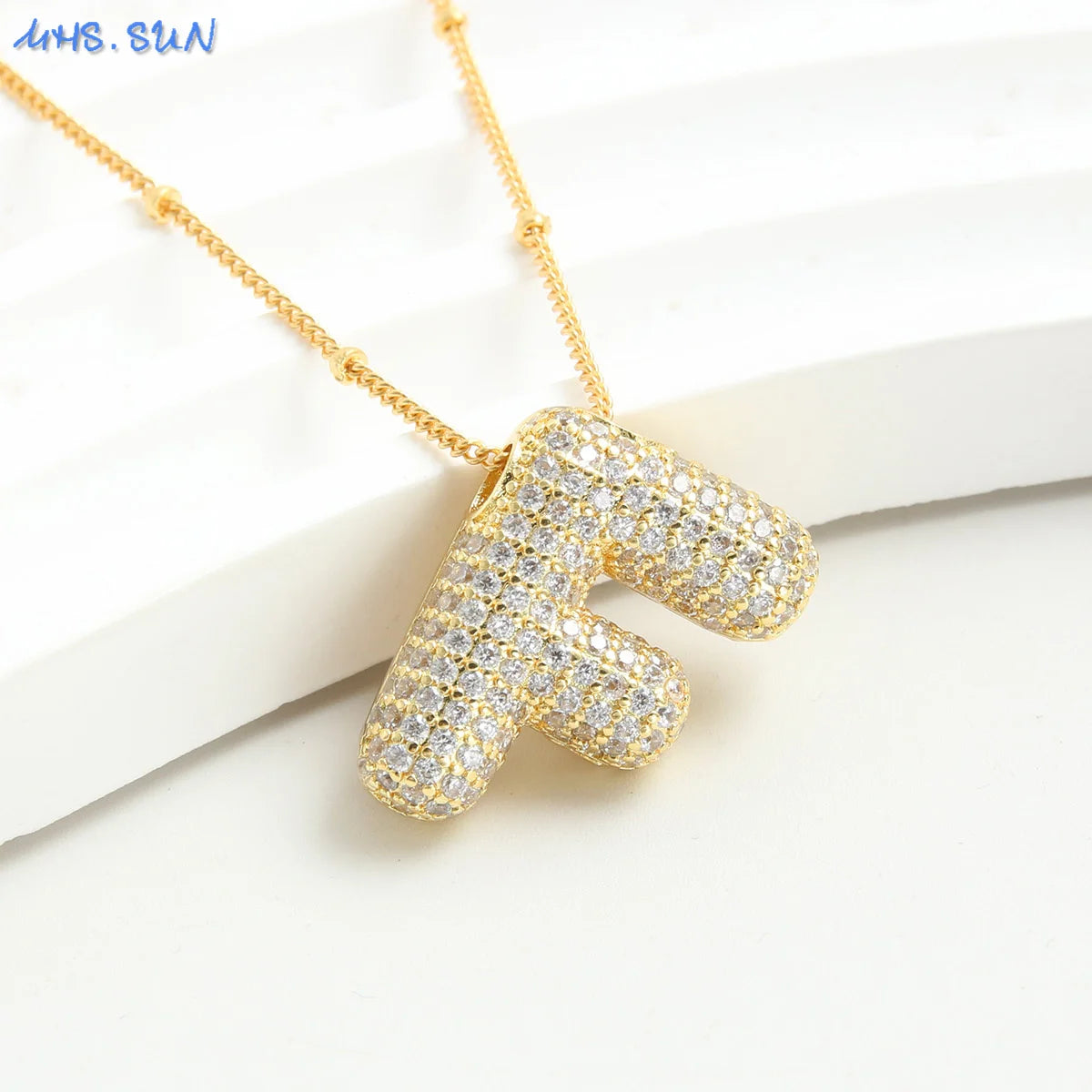 26 Letter Copper Zircon Bubble Initial Chunky Necklace