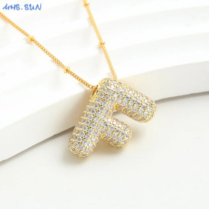 26 Letter Copper Zircon Bubble Initial Chunky Necklace