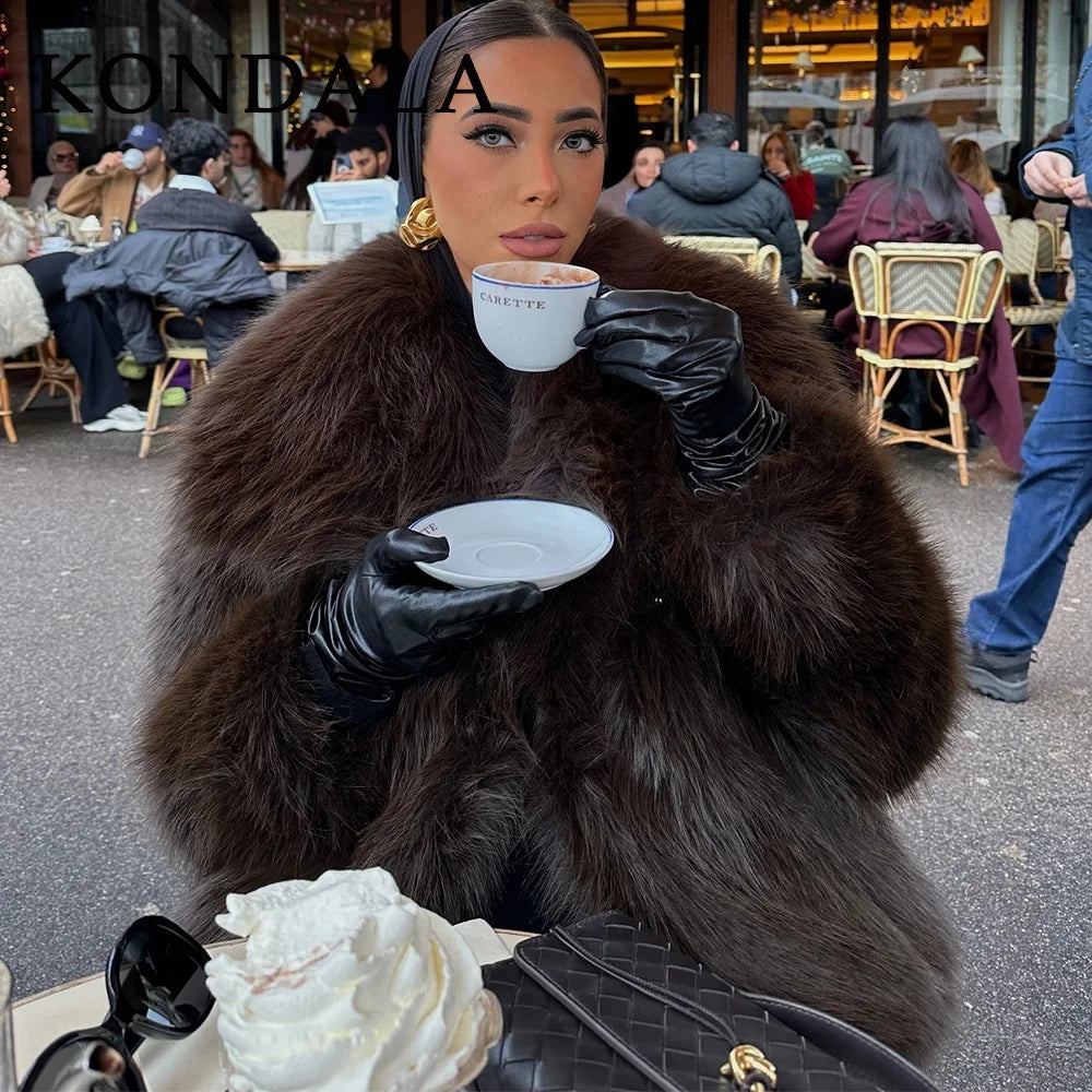 Spring Summer Casual Faux Fur Brown Warm Oversized Elegant Coats
