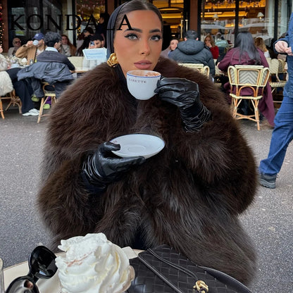 Spring Summer Casual Faux Fur Brown Warm Oversized Elegant Coats