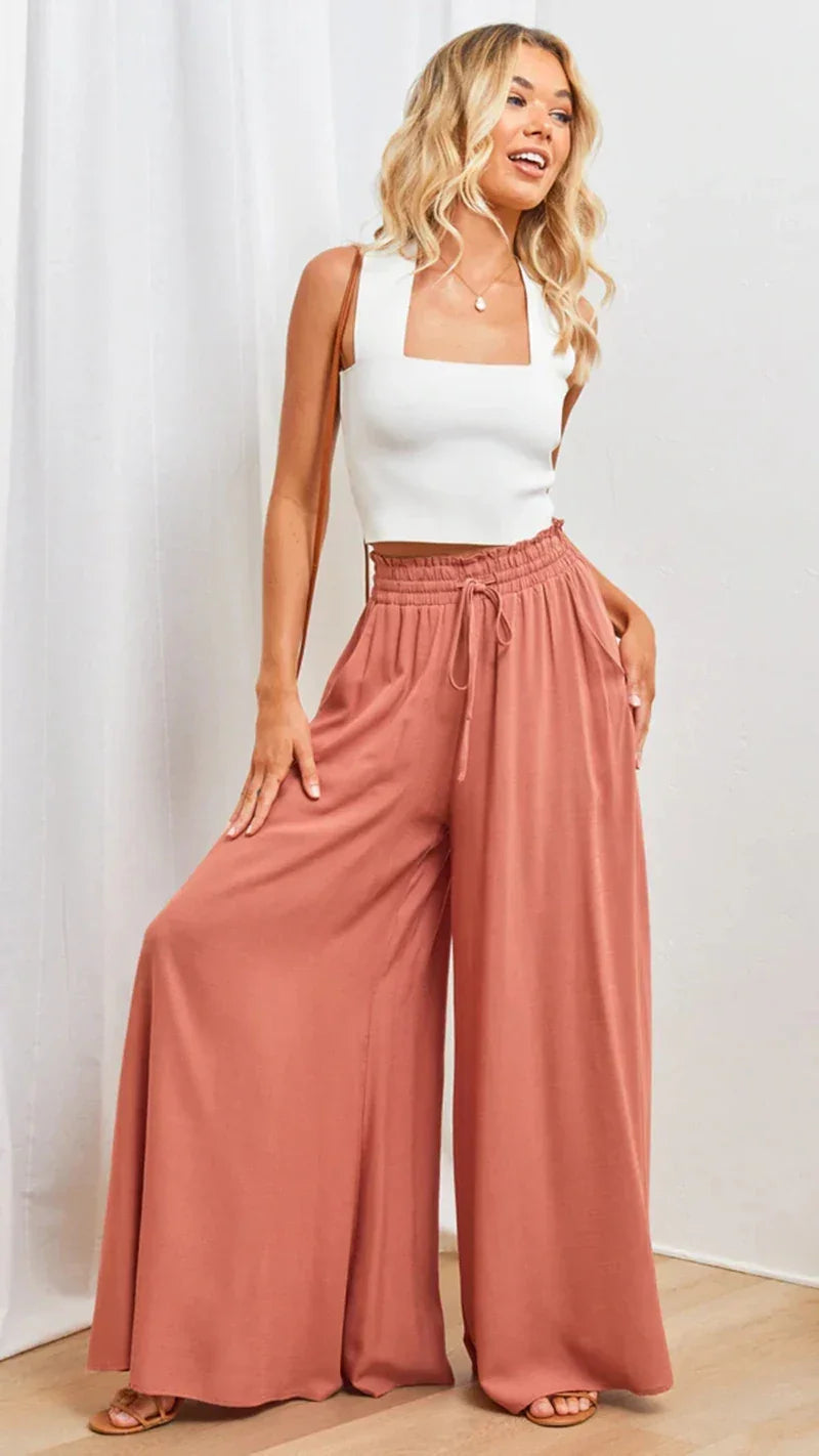 Wide Leg With Elastic Waistband Pants
