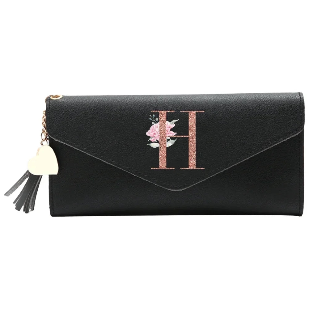 Black Small Leather Coin Rose Gold Wallet