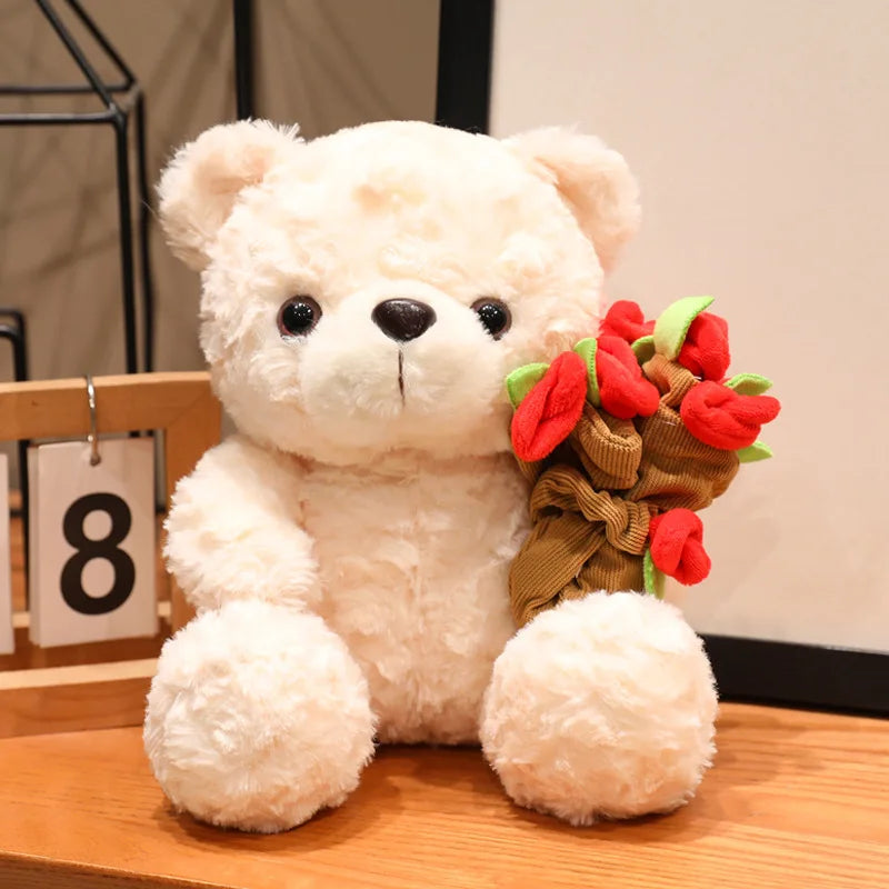 Cute Rose Bear Plush Toy Stuffed Animal Doll