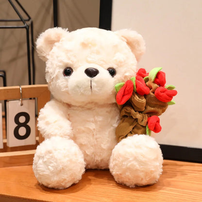 Cute Rose Bear Plush Toy Stuffed Animal Doll
