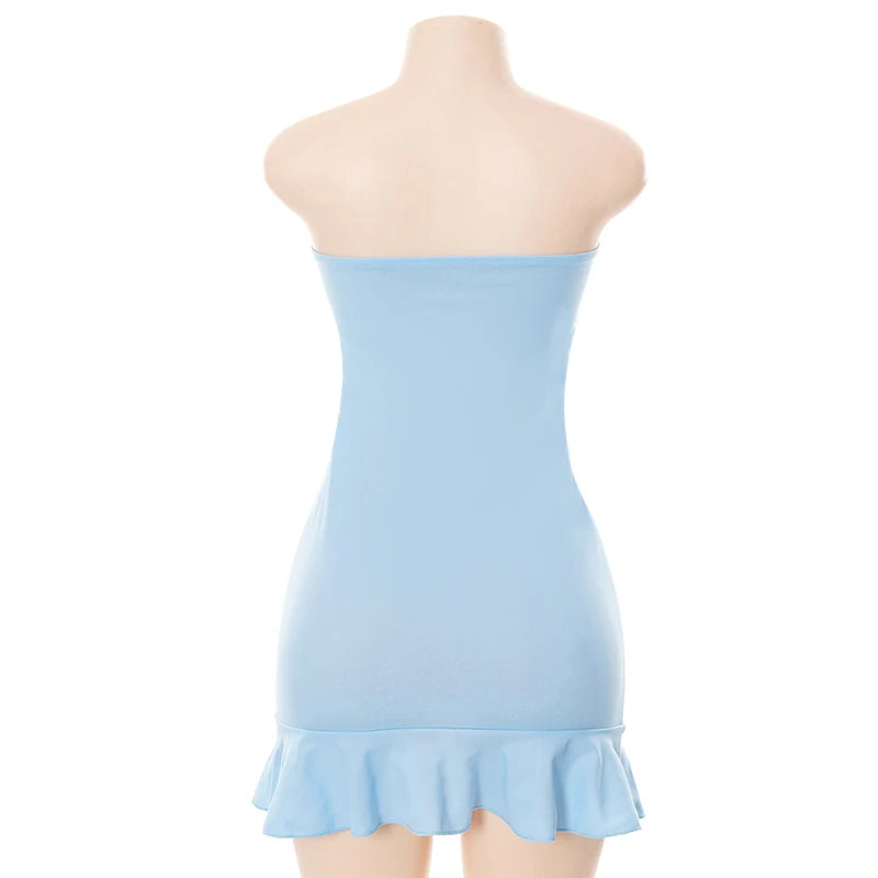Soft  Tender Slight Blue Strapless Mini Dress