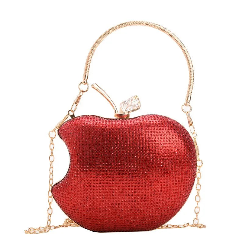 Sparkly Apple Rhinestone Handbags Diamond Bling Clutch Crystal Bags