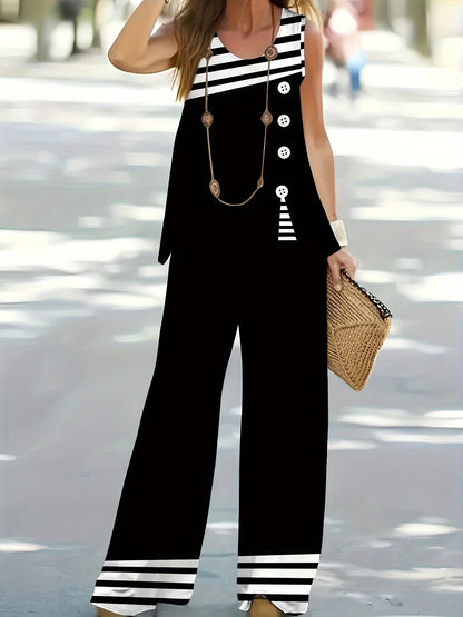 Printed Design Stripes Pattern pants suit