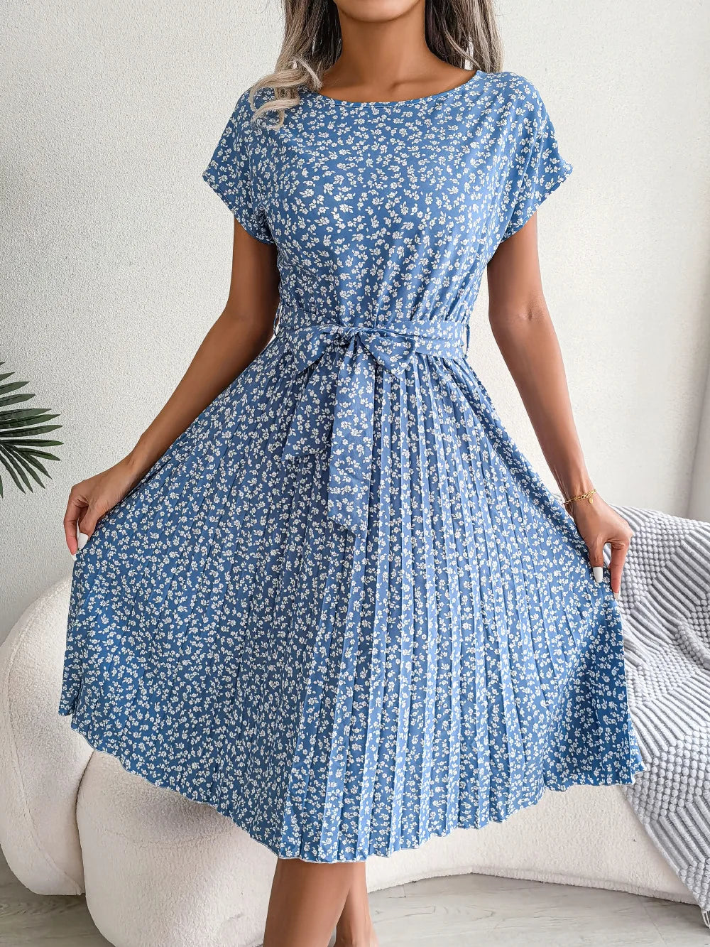 Short Sleeve High Waist Dress