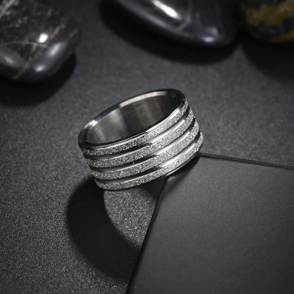 Wide Frosted Golden Titanium Steel Ring