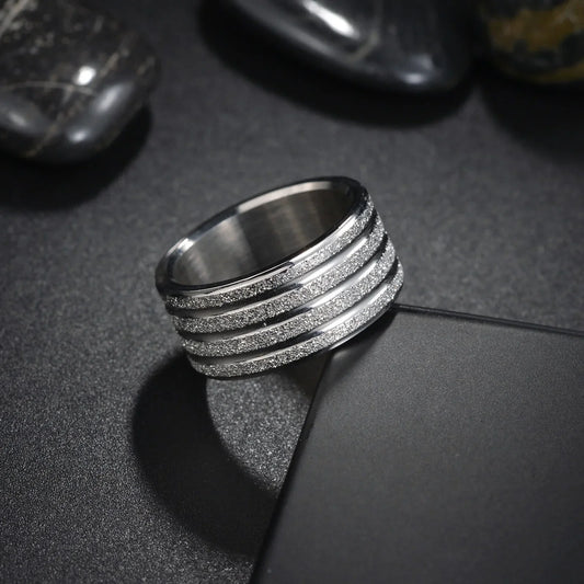 Wide Frosted Golden Titanium Steel Ring