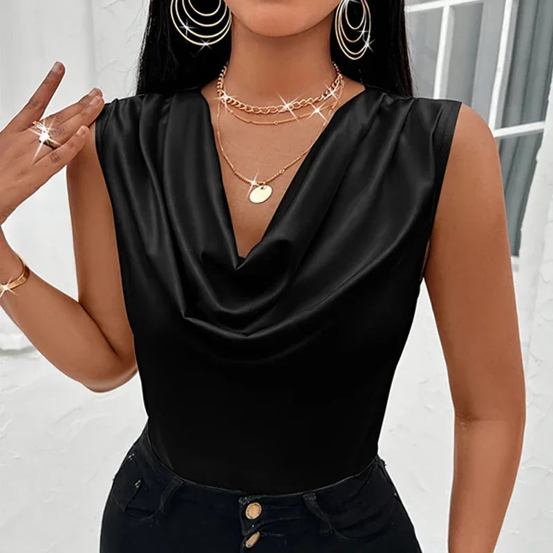 Silk-Like Satin Sexy Top Shirts