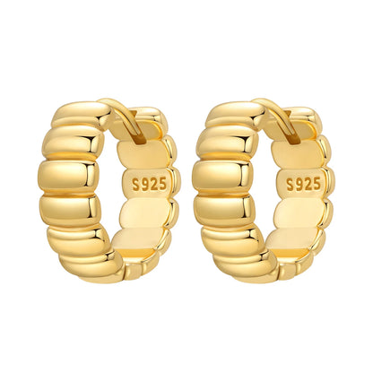 S925 Sterling Silver Zircon 18K Gold Lining Vintage Hoop Earrings