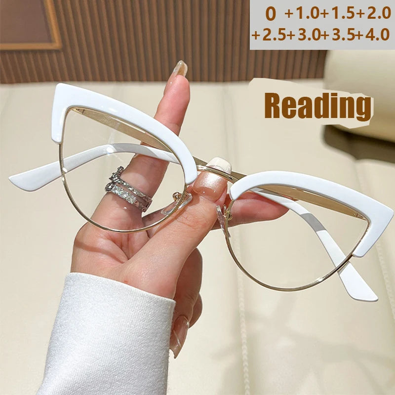 Metal Cat Eye Reading Glasses Anti-blue Light High-definition Protective Lens Reading Glasses
