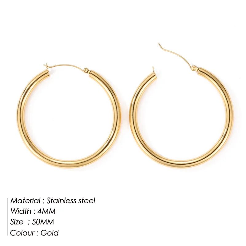Classic Stainless Steel Ear Buckle Gold Small Large Circle Hoop Earrings