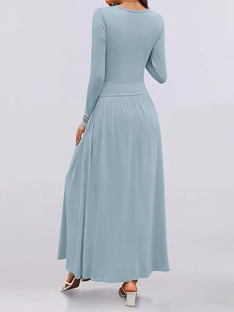 Long Sleeve Maxi Fit Ruched Casual Wear Dress