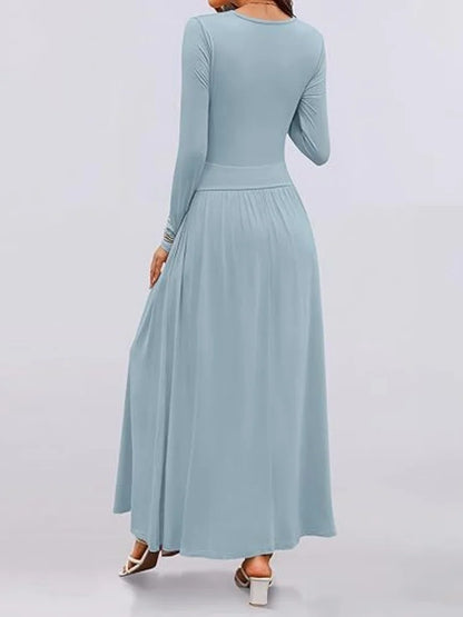 Long Sleeve Maxi Fit Ruched Casual Wear Dress