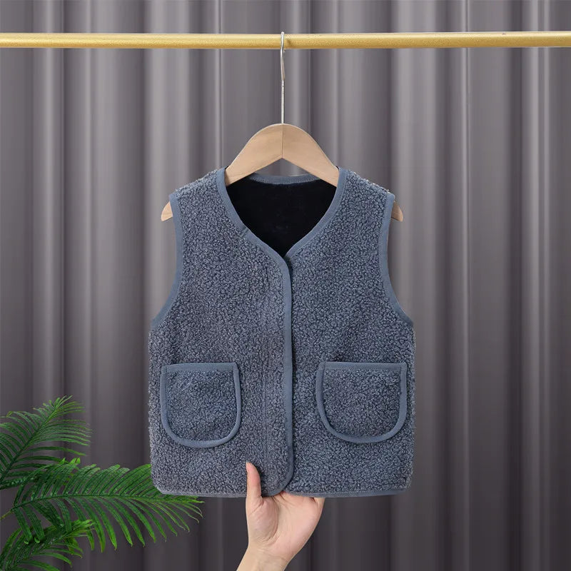Baby Lamb Wool Warm Waistcoat Plush Vest Single Breasted Double Layer Warm Coat