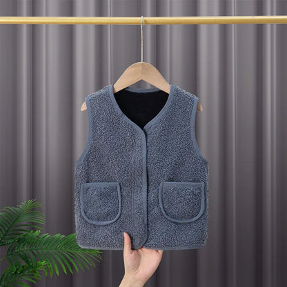 Baby Lamb Wool Warm Waistcoat Plush Vest Single Breasted Double Layer Warm Coat