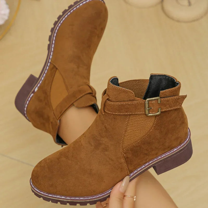 High Quality Belt Buckle Plus Size Modern Round Toe Naked Boots