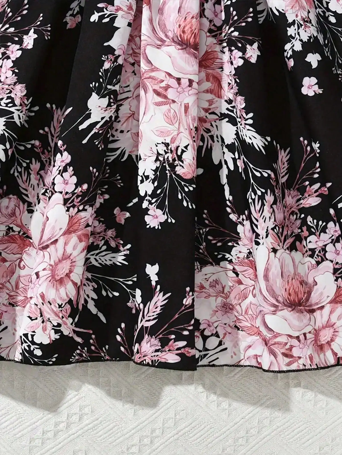 Round Neck Long Sleeve Waist Cinched Floral Print mid Dress