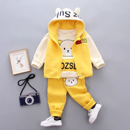 Autumn Winter Warm Baby Girl Suits Kids Vest+Tops+Pants 3Pcs