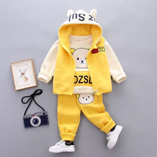 Autumn Winter Warm Baby Girl Suits Kids Vest+Tops+Pants 3Pcs