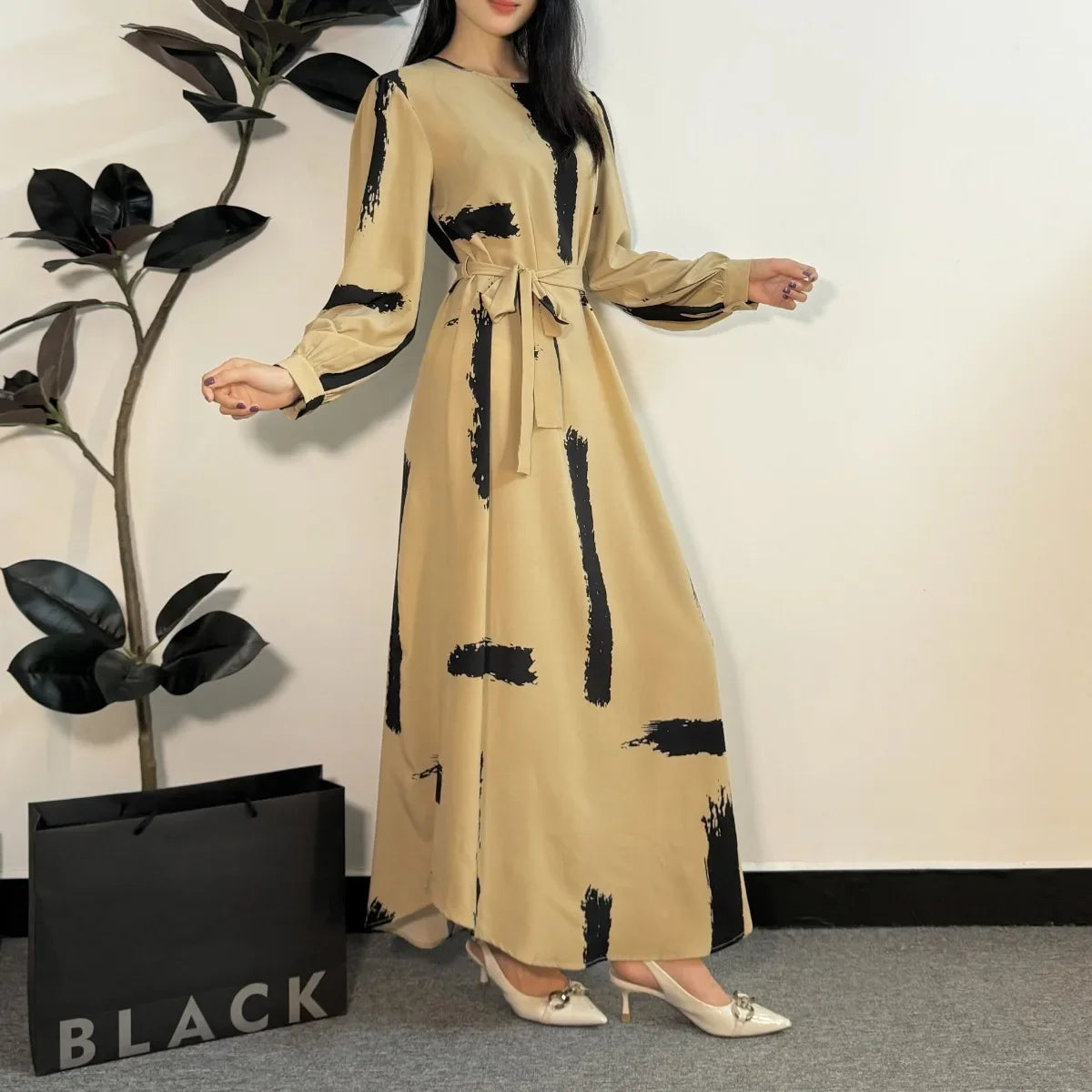 O-neck Full Sleeve A-line Casual Long Maxi Dresses Abaya
