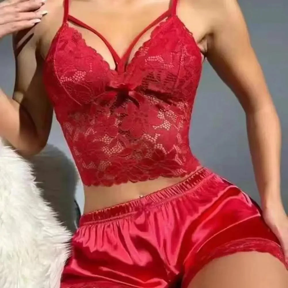 2 Pcs/Set High Waist Satin Shorts Sleepwear