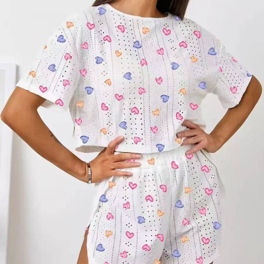 Short Sleeve Shorts Jacquard Print Pajamas Set