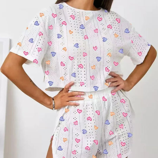 Short Sleeve Shorts Jacquard Print Pajamas Set