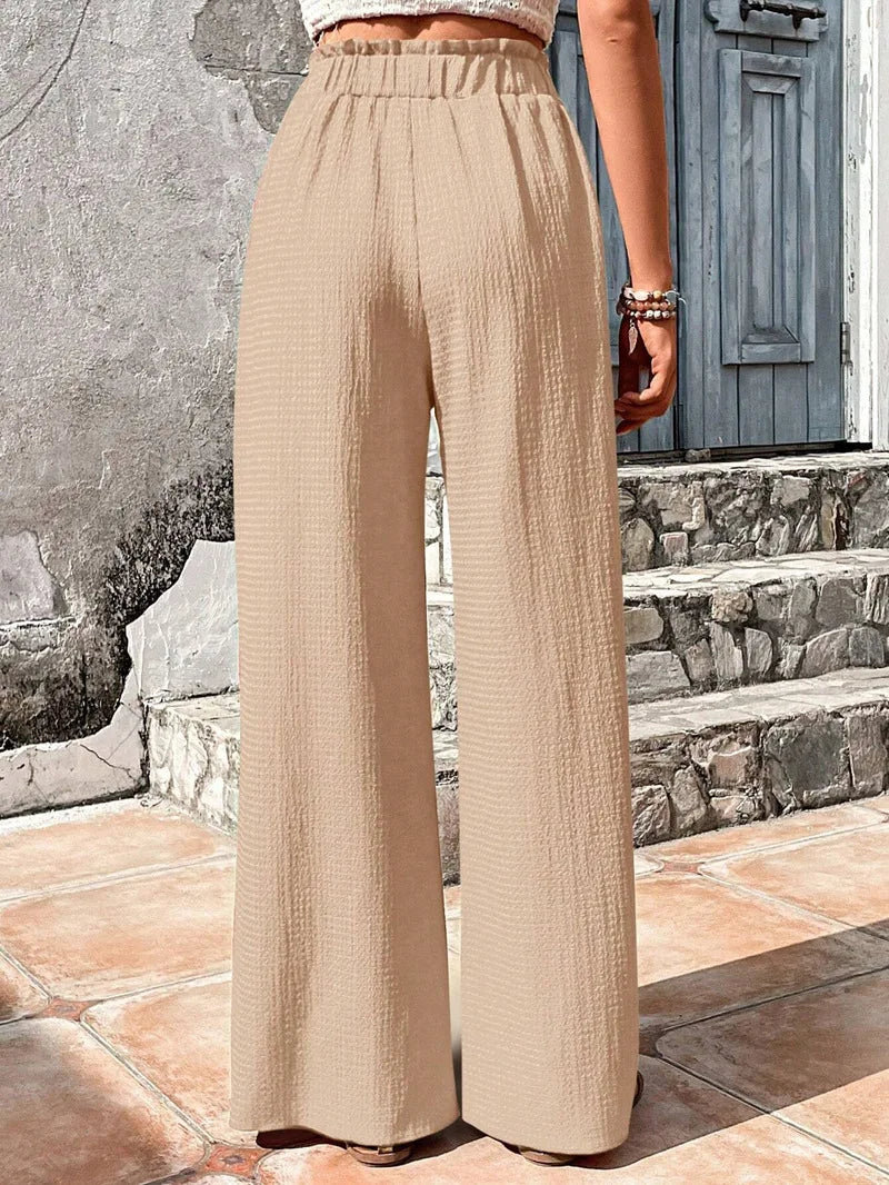 Pantalones de pierna ancha con cintura elástica alta