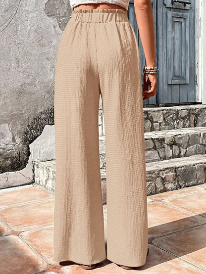 Pantalones de pierna ancha con cintura elástica alta