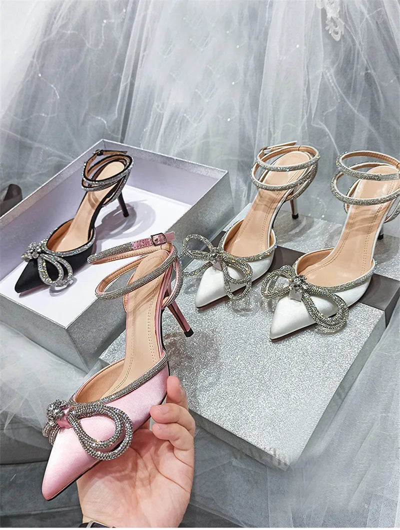 Glitter Rhinestones Crystal Silk Thin High Heels Shoes