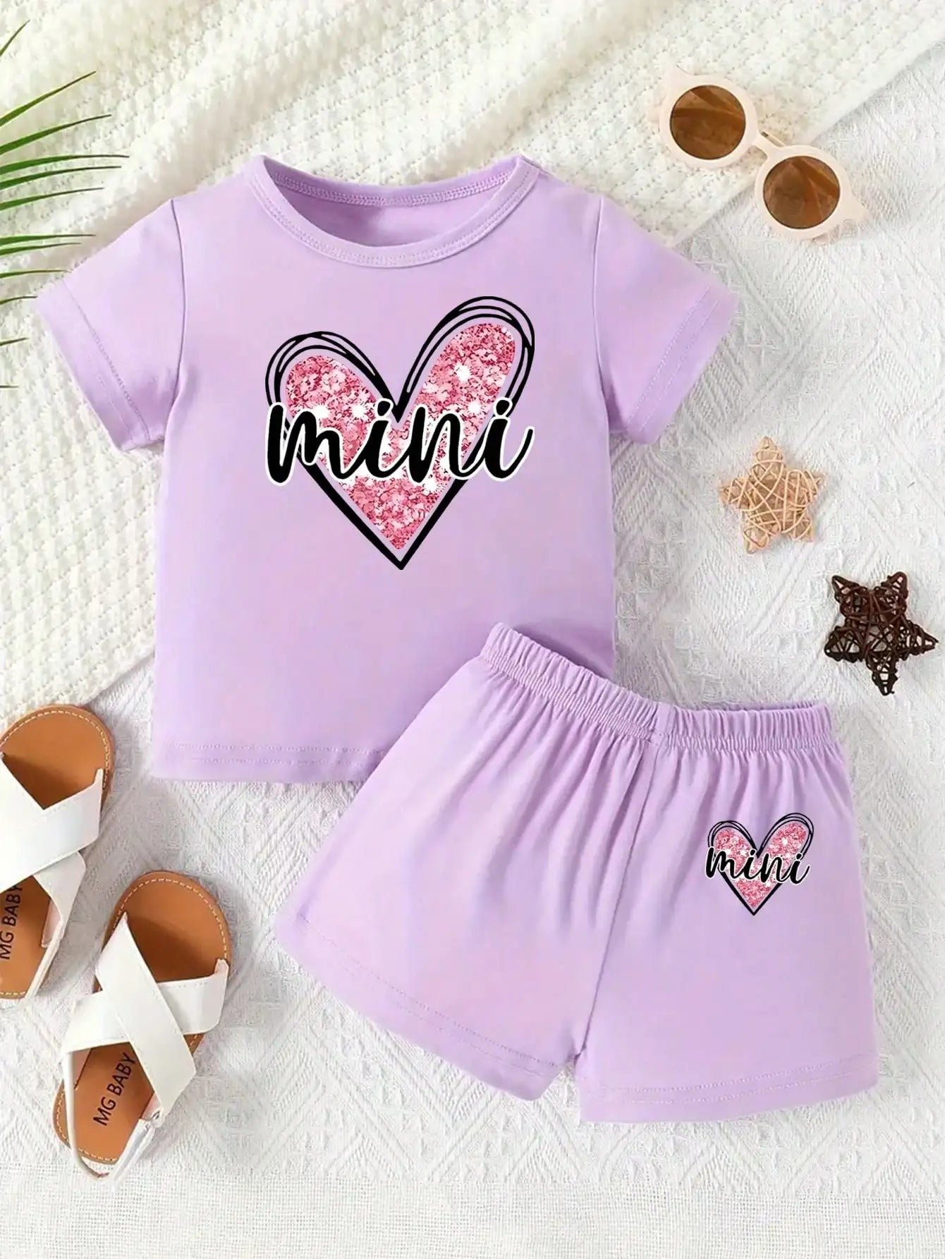Love Letter Printed Two Piece Short sleeved T-shirt  Set
