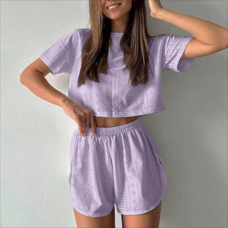 Short Sleeve Shorts Jacquard Print Pajamas Set