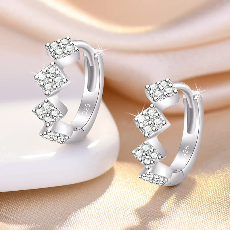 925 Sterling Silver Zircon Buckle Earrings