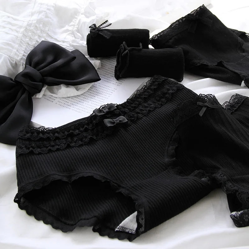 Cotton Sexy Black Underwear Lingerie Set