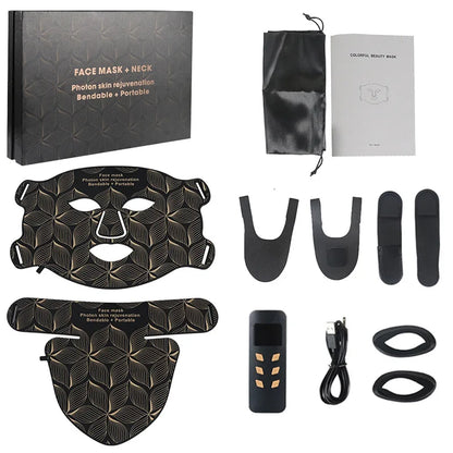 LED Facial Mask with Neck 8 color Near-infrared Red Facial and Neck Photon Oil Control Skin Firming Whitening and Anti Rednes
