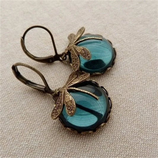 Vintage Bronze Dragonfly Drop Earrings