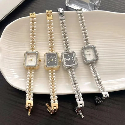 Pearl Studded Strap Luxury Bracelet Quartz Wristwatches