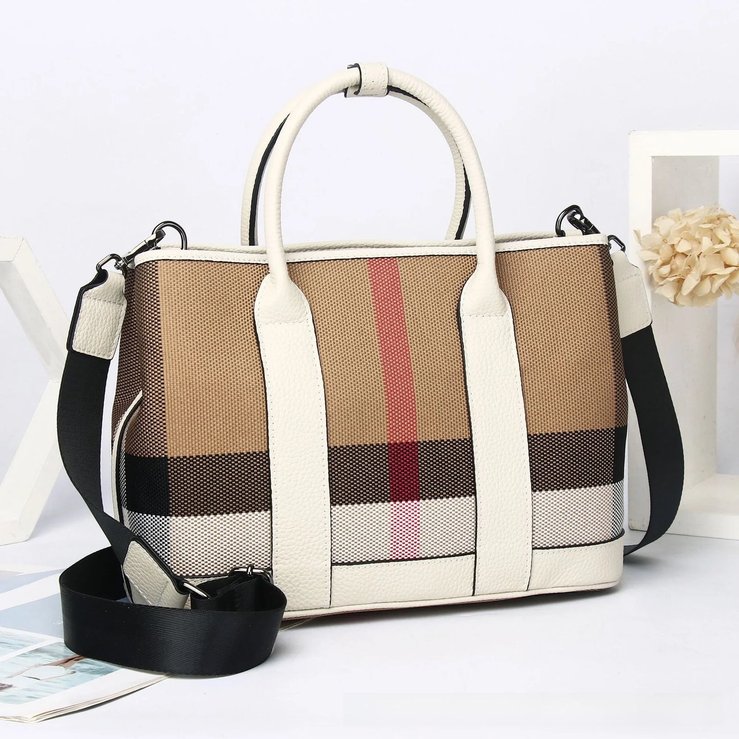 High Capacity Leather Canvas Tote Bag