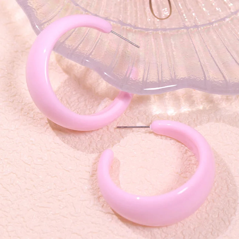 Macaroon Color C Shape Resin Acrylic Geometric Clip Earring Circle Ear Hoop Earrings