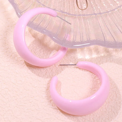 Macaroon Color C Shape Resin Acrylic Geometric Clip Earring Circle Ear Hoop Earrings
