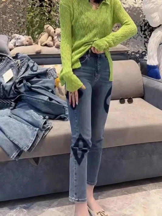 High Waist Slim Fit Elastic Straight Leg Jeans