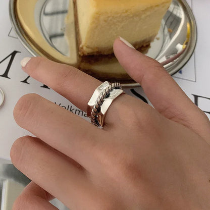 925 Sterling Silver Retro Hollow Wave Punk Hiphop Bohemia Rings