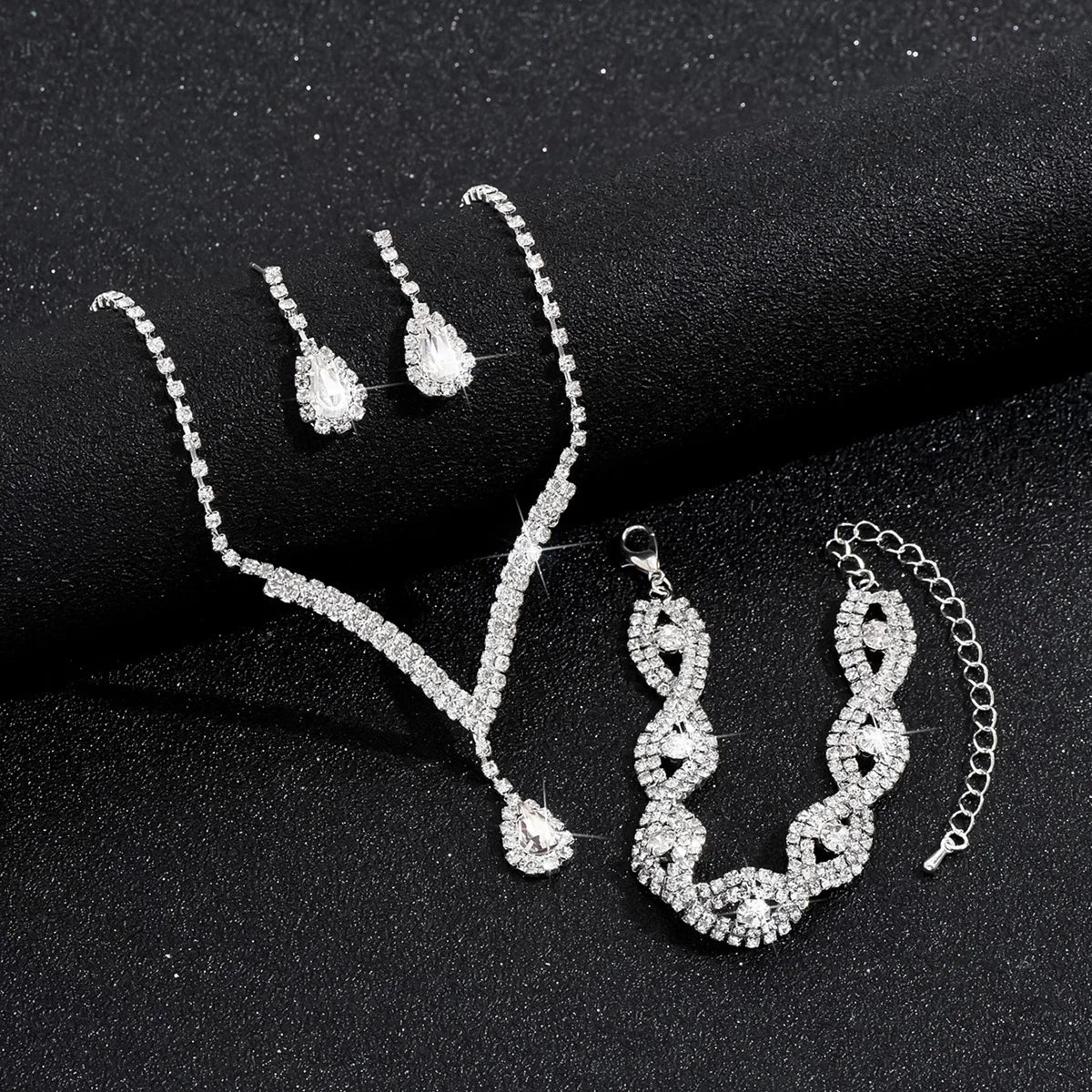 Rhinestone Water Drop Crystal Necklace Set