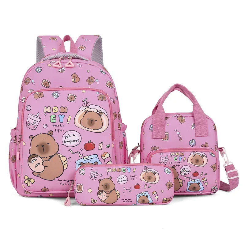 Capybara Colorful Backpack 3Pcs/Set Casual School Bags