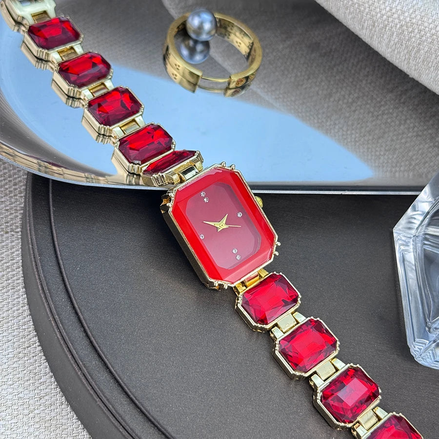 Rhinestone chain rectangular color case rhinesto watch