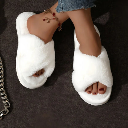 DANA Cross Strap Fur Slippers